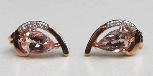 10K Rose Gold Morganite and Diamond Earrings - Picture 1 of 5