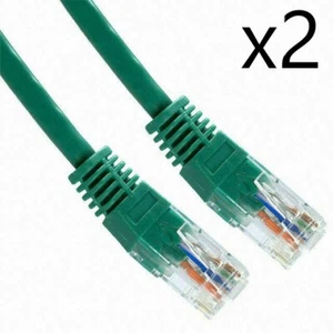 2 Pack Lot - 2ft CAT5e Ethernet Network LAN Router Patch Cable Cord Wire Green - Picture 1 of 2