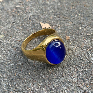 Men's Vintage Blue Tiger Eye Wedding Ring Stainless Steel Gothic Biker Punk Ring
