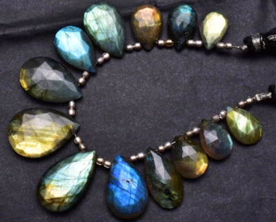 FULL POWER Blue Fire Labradorite FACETED  PEAR SHAPE BIG BEADS 15 TO 24 MM 6" - Image 1 of 4