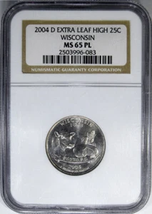 2004-D WI 25C NGC MS65PL "EXTRA LEAF HIGH" ~ IMPORTANT VARIETY & RARE PROOFLIKE! - Picture 1 of 5