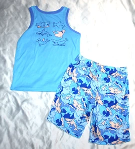 CAT & JACK Boys' Sz 12-14 2-PIECE SUMMER PAJAMAS Blue Sharks; Tank & Shorts NWOT - Picture 1 of 1