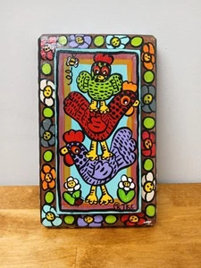 Placa de madera TKC Kooky Pollos Gallo arte pintado a mano 3D colores vivos - Imagen 1 de 6