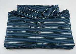 Tommy Bahama Shirt Mens Med Island Zone Blue Yellow Stripe Performance Golf Polo - Picture 1 of 7
