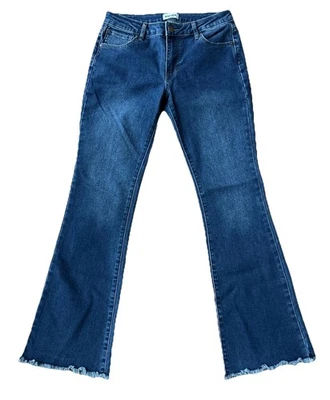 RSQ Tilly's 低腰喇叭牛仔裤女孩 14 码蓝色原始下摆弹力牛仔裤 — 第 1/4 张图片