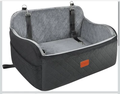 Lealchum Large Dog Car Seat Bed Black Grey for 2 Small Dogs Detachable Washable