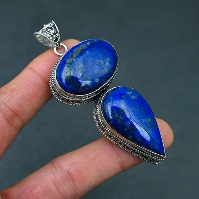 Lapislazzuli Gemma Fatto a Mano 925 Argento Sterling Gioielli Ciondolo Regalo - Immagine 1 di 4