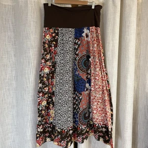 Women's Mixed Print Patchwork High Rise Prairie Boho Maxi Skirt M Boho Comfort - Picture 1 of 10