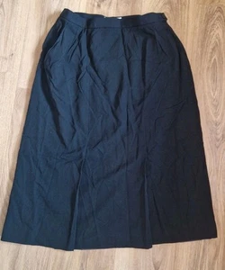 Vintage JAEGER Skirt Lined Black 100% Wool Classic Pleat UK Size 18 81cm Waist - Picture 1 of 12
