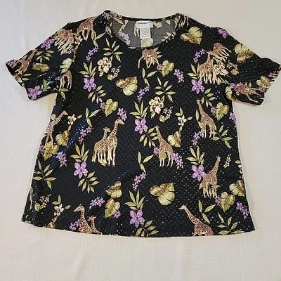 Blusa vintage BonWorth para mujer con estampado floral de jirafa talla XSP ESTILO 39206.   Cl Foto 1 de 4