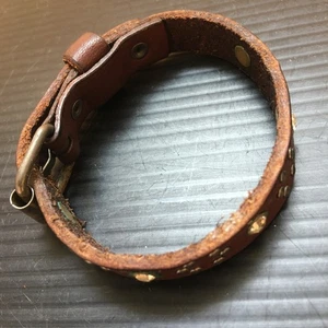 Premium Vintage Armband 90er Jahre braun Echtleder glänzend Strass Nieten - Bild 1 von 8