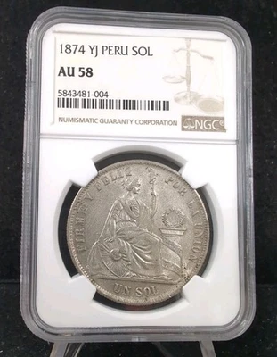 1874 YJ PERU SOL NGC AU 58 #5938 - Image 1 of 2
