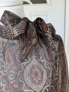 Rare NWT 70s VTG MOCK NECK Sheer Blouse Top Shirt Neck Tie  Size M - Picture 1 of 22