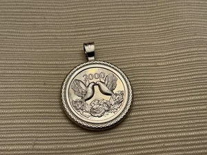 2000 millennium dove .999 silver coin Love peace 925 Sterling Bezel Pendant - Picture 1 of 4