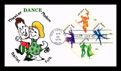US COVER AMERICAN DANCE FDC SETENANT ELLIS ANIMATED HAND COLORED CACHET - Image 1 of 2