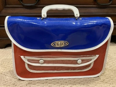 Vintage 1970 Red-White-Blue Vinyl Child's Book Bag 12" x 8"  Never Used! - Image 1 of 4