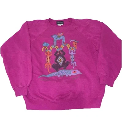Sudadera Laurel Burch Rosa Caliente Lagartos Para Mujer Talla XL De Colección Años 80 De Colección Foto 1 de 4