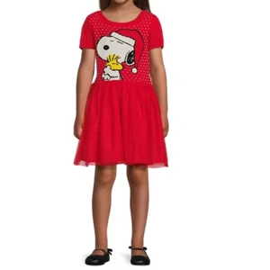 Peanuts Girls’ Snoopy Red Holiday Puff Sleeve Dress NWT Size XS (4-5) - Picture 1 of 7