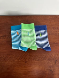 Polo Boys 3 Pck Striped Crew Socks Sz 4-7 - Picture 1 of 4