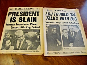 2 VINTAGE 1963 NEWSPAPERS DAILY NEWS & NEWSDAY KENNEDY ASSASSINATION - Picture 1 of 4
