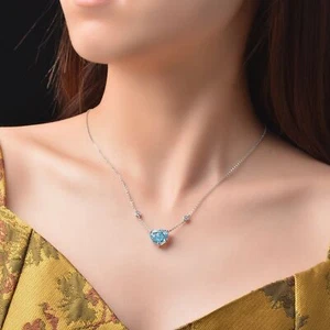 Ocean Blue Heart-shaped Zircon S925 Sterling Silver,Women Fashion Jewelry Gift - Picture 1 of 5