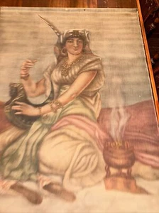 Huge Antique Victorian Egyptian Girl Painting Canvas Tapestry - Picture 1 of 8