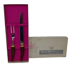 Regent Sheffield Cutlery Set - Carving Knife & Fork w/ Faux Antler Handles - Picture 1 of 10