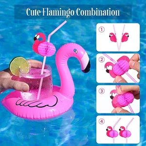 87 Pieces Inflatable Floating Flamingo Drink Holders Set Includes Swimming Po... - Picture 1 of 2