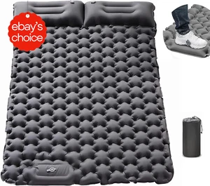 Double Sleeping Pad for Camping - Ultra-Thick Self-Inflating Mat with Pillow - Picture 1 of 12