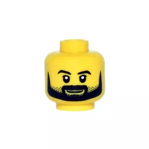 LEGO - Minifig, Head - Full Black Beard with Stubble / Smile - Yellow - Picture 1 of 1
