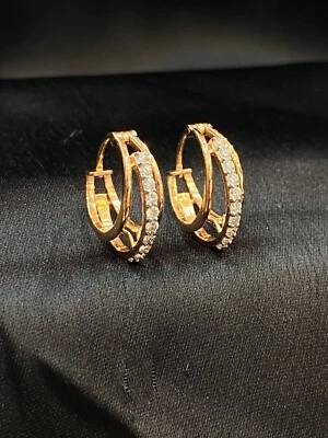 Stunning 1/2 Cts Round Brilliant Cut Natural Diamonds Hoop Earrings In 14ct Gold - Image 1 of 4
