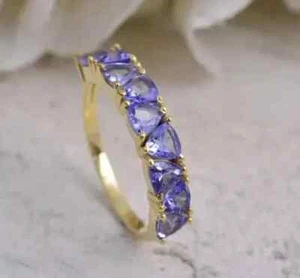 2.00Ct Trillion Cut Simulated Tanzanite Engagement Ring14k Yellow Gold Plated - Picture 1 of 4