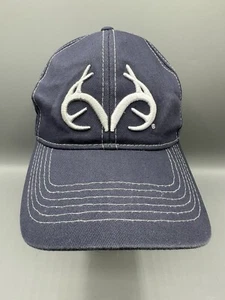 Realtree Headwear Adjustable Blue Hat White Embroidered Antlers - Picture 1 of 6