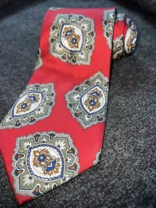 Mario Valentino 100% Italian Silk Tie Necktie Red Multi-Color Made USA Vintage - Picture 1 of 4