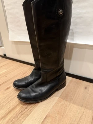 Frye Melissa 纽扣高骑马靴女式 7.5 B 码黑色皮革拉裤 — 第 1/4 张图片