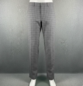 Banana Republic Dress Pants Men's 36 X 32 Gray Plaid Straight Leg 100% Cotton - Picture 1 of 9