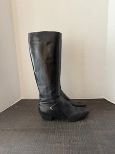 SALVATORE FERRAGAMO Black Leather Zip-Up Equestrian Riding Knee Boots 9AA ITALY - Picture 1 of 24