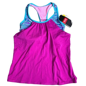 TYR Kids SUNRAY AVA 2n1 Tank Swim Top - Purple Blue Girls Size Large 10/12 - Picture 1 of 6