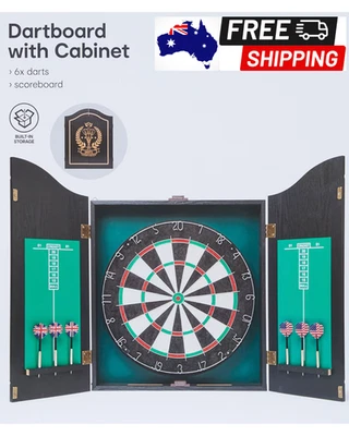 18" Dartboard Dart Board with Steel Darts Wooden Cabinet Set Party Game - image 1 of 4