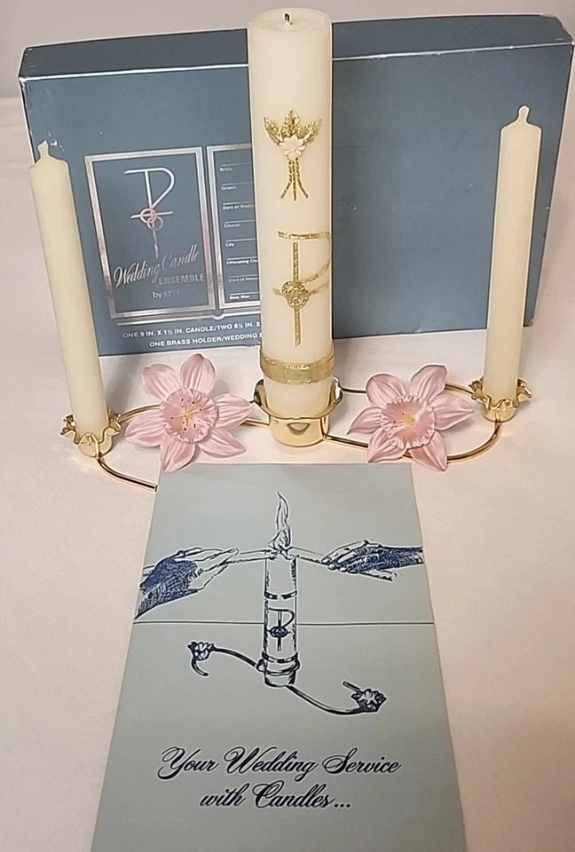 Vintage 1970s Wedding Candle Ensemble By Emkay With Original Box - Image 1 of 4