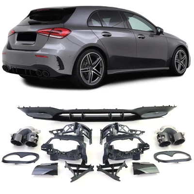 Deporte Difusor Trasero Set Con Endrohren Negro para Mercedes Clase A W177 Ab 18 - Imagen 1 de 4