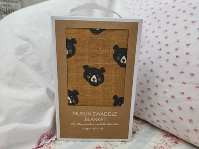 NUEVA MANTA DE MUSELINA PARA BEBÉ MUD PIE OSO NEGRO Foto 1 de 2