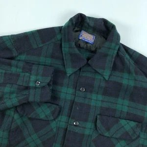 Pendleton Wool Shirt Mens Large Black Watch Green Plaid Vintage * - Picture 1 of 9