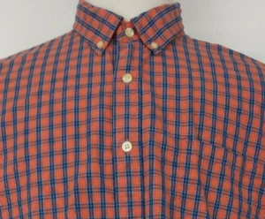 J Crew Cotton Button Down Oxford Shirt Lightweight Plaid Check Orange Blue XL - Picture 1 of 4