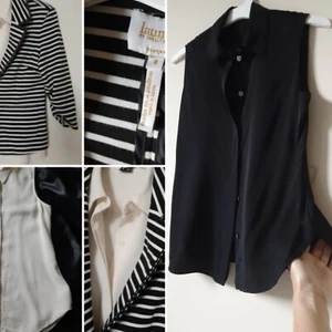 Laundry Striped Jacket & 2 Theory Blouses S Ivory & Black Sleeveless Button Top - Picture 1 of 24