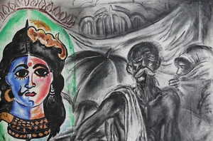 Lyuben Stoev (1939–2016) Ink & gouache painting portrait signed - Picture 1 of 12