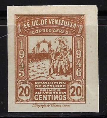 Venezuela: 1946; Scott C219, imperforate, big edges, MNH, revolution, EBV1176 - Image 1 of 2