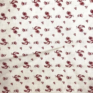 Vintage Faye Burgos for Marcus Bros Cream/Burgundy Roosters, Cotton, Two Yards - Picture 1 of 4