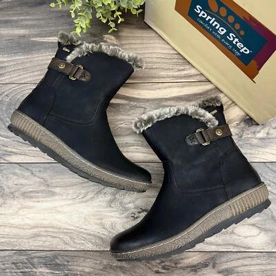 NIB Spring Step 41 9.5-10 Milagra Faux Fur Lining Comfy Winter Ankle Boots Black - Image 1 of 4