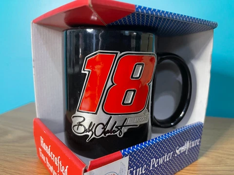 Bobby Labonte (#18) Ceramic Coffee Mug with Raised Pewter Number NASCAR Cover